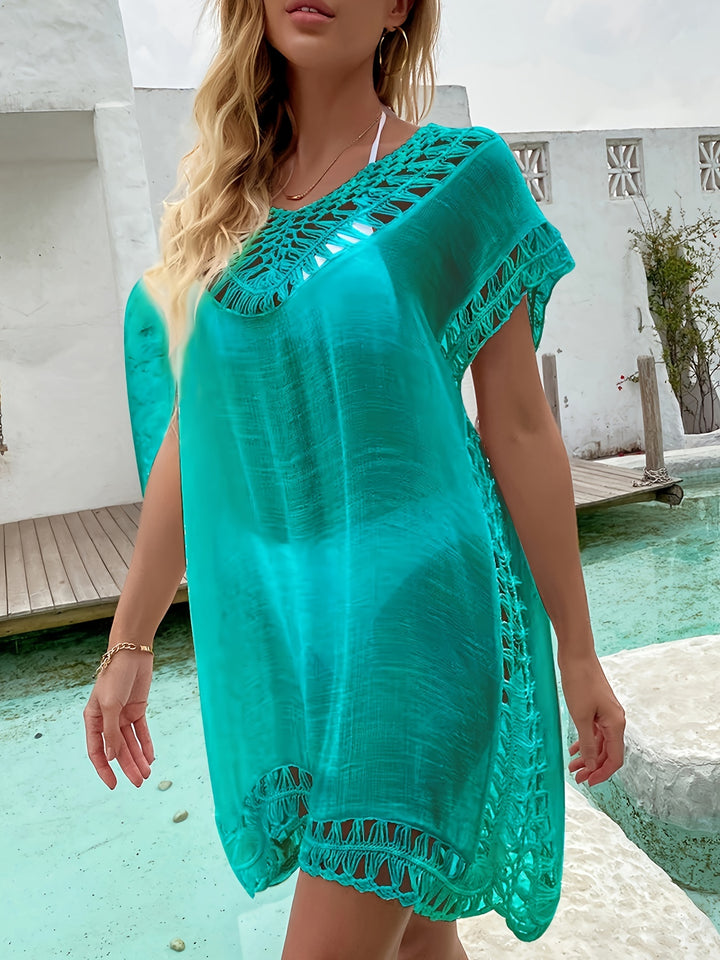 Women's Boho Beach Cover-Up Sleeveless Hollow Hand Hook Knit  Summer V-Neck Pullover