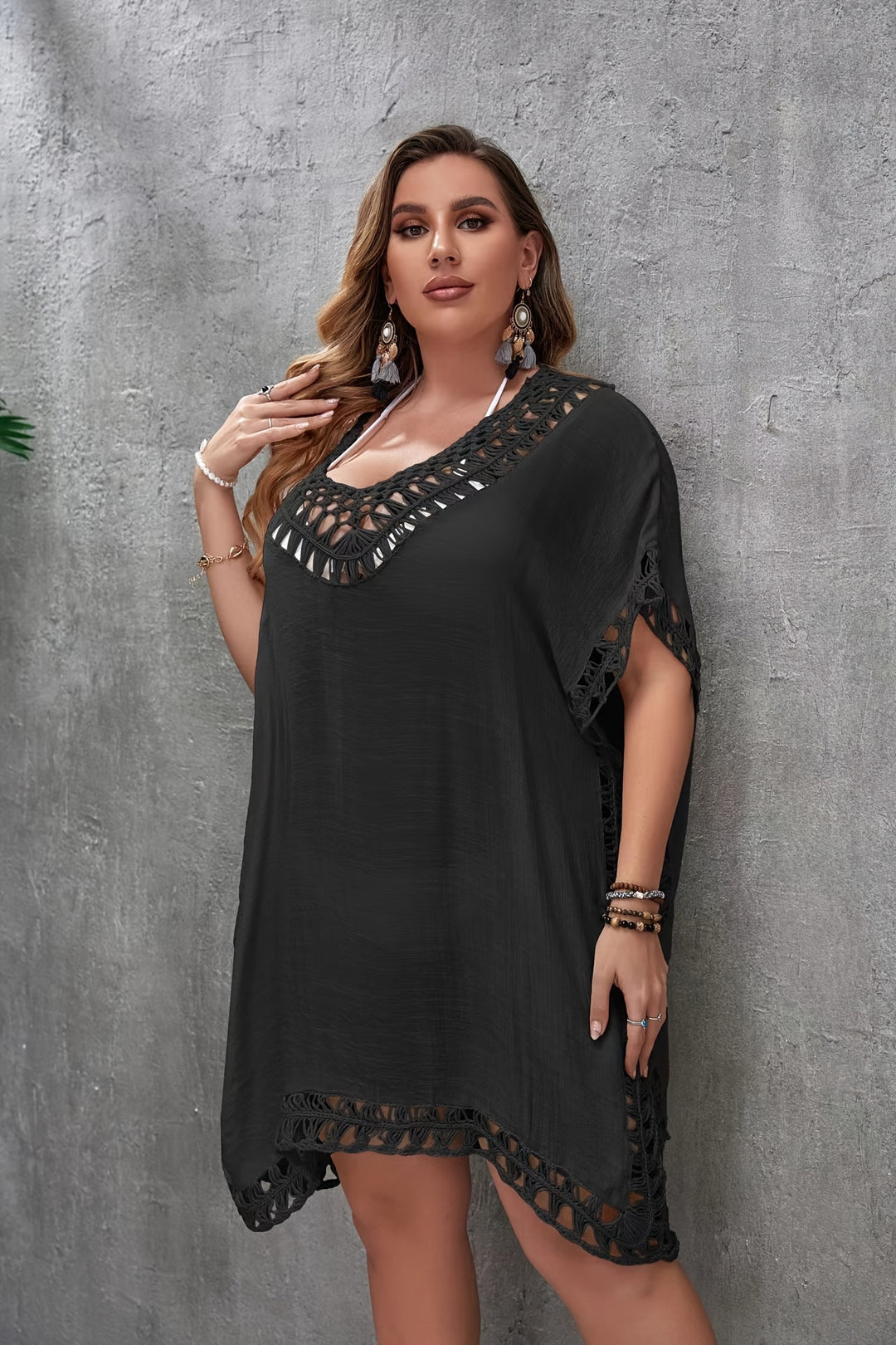 Women's Boho Beach Cover-Up Sleeveless Hollow Hand Hook Knit  Summer V-Neck Pullover