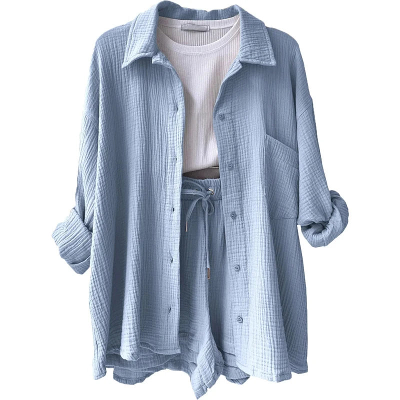 Women's Summer Muslin Two-Piece Suit – Casual Short Set Beach Outfit