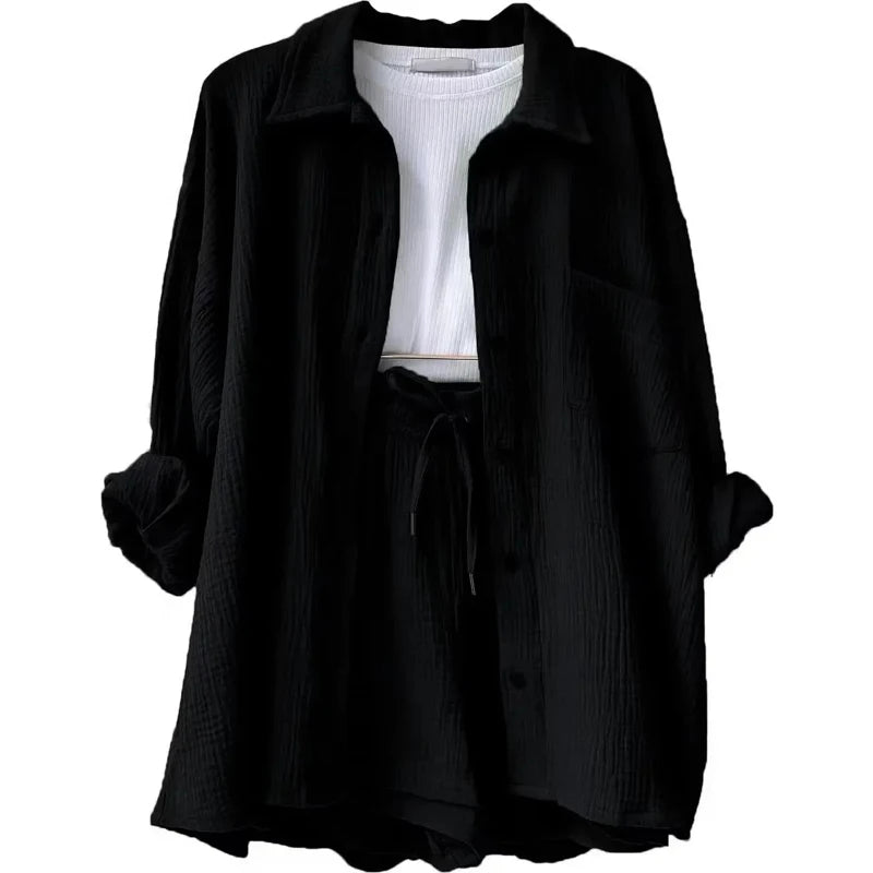 Women's Summer Muslin Two-Piece Suit – Casual Short Set Beach Outfit