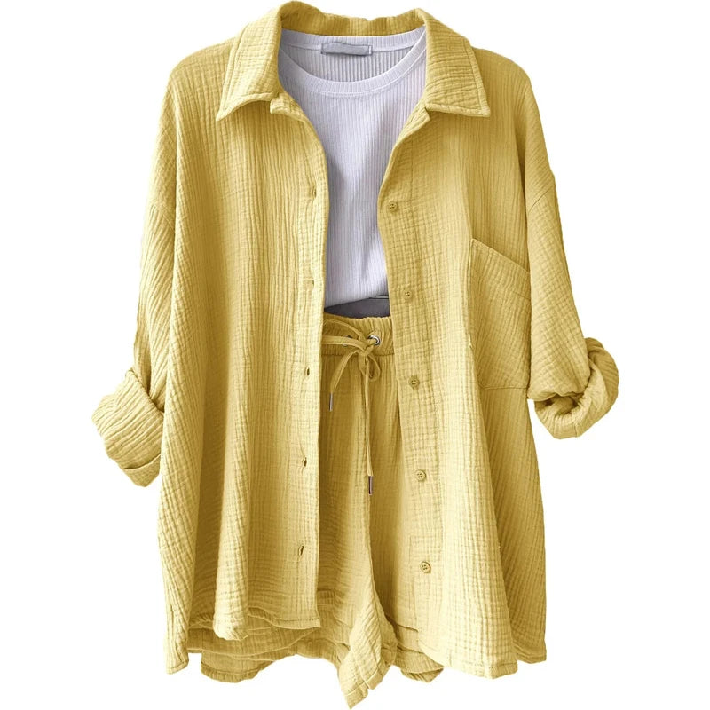 Women's Summer Muslin Two-Piece Suit – Casual Short Set Beach Outfit