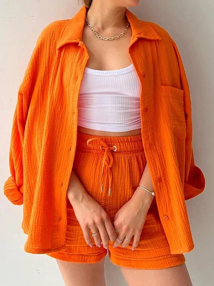 Women's Summer Muslin Two-Piece Suit – Casual Short Set Beach Outfit
