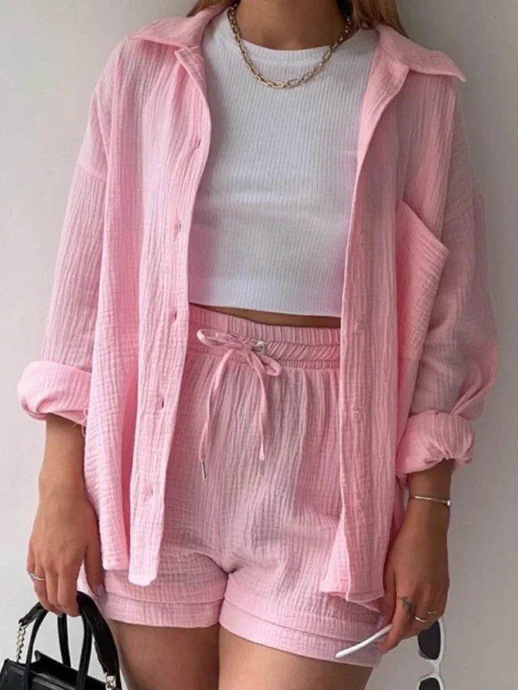 Women's Summer Muslin Two-Piece Suit – Casual Short Set Beach Outfit
