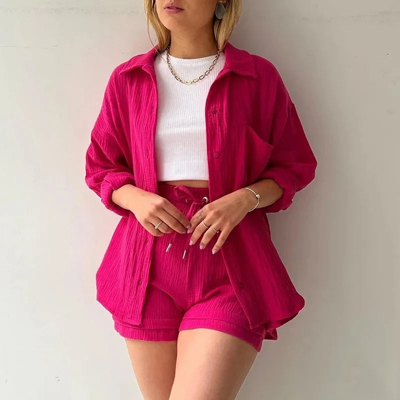 Women's Summer Muslin Two-Piece Suit – Casual Short Set Beach Outfit