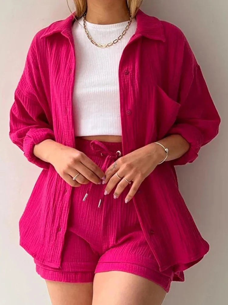 Women's Summer Muslin Two-Piece Suit – Casual Short Set Beach Outfit