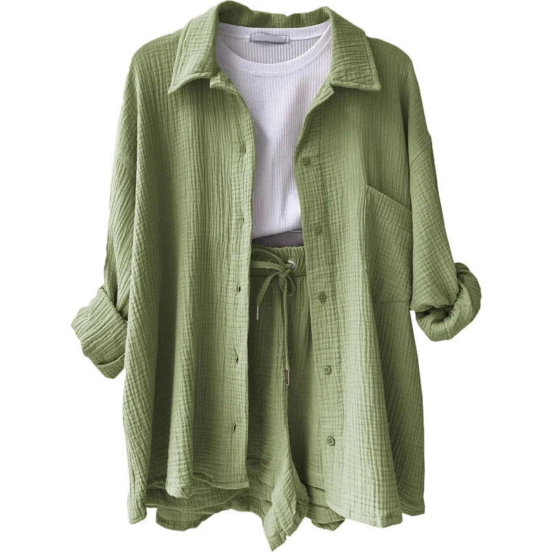 Women's Summer Muslin Two-Piece Suit – Casual Short Set Beach Outfit