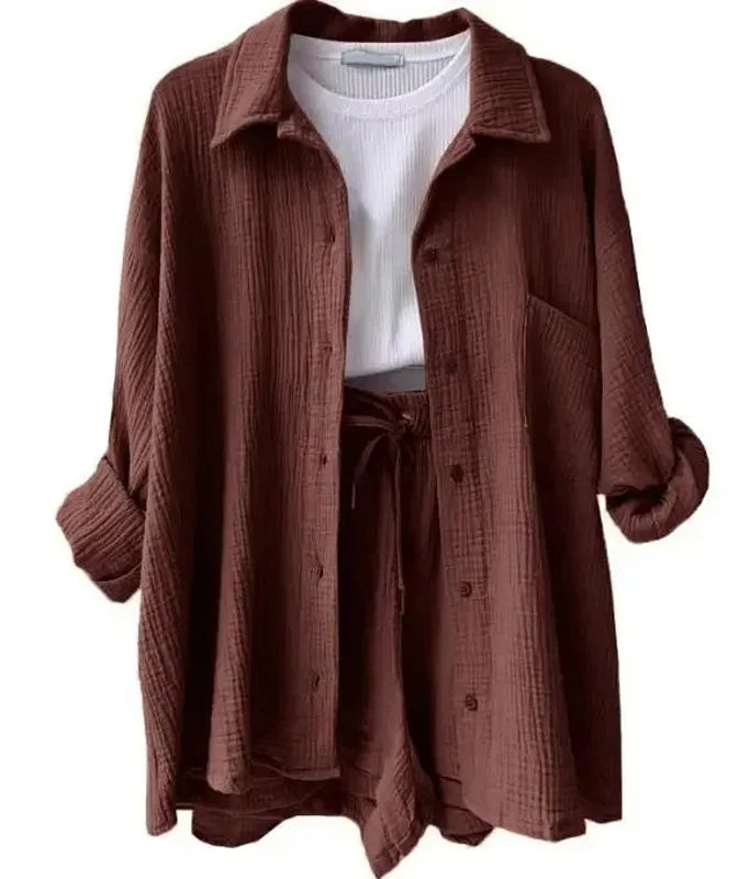 Women's Summer Muslin Two-Piece Suit – Casual Short Set Beach Outfit