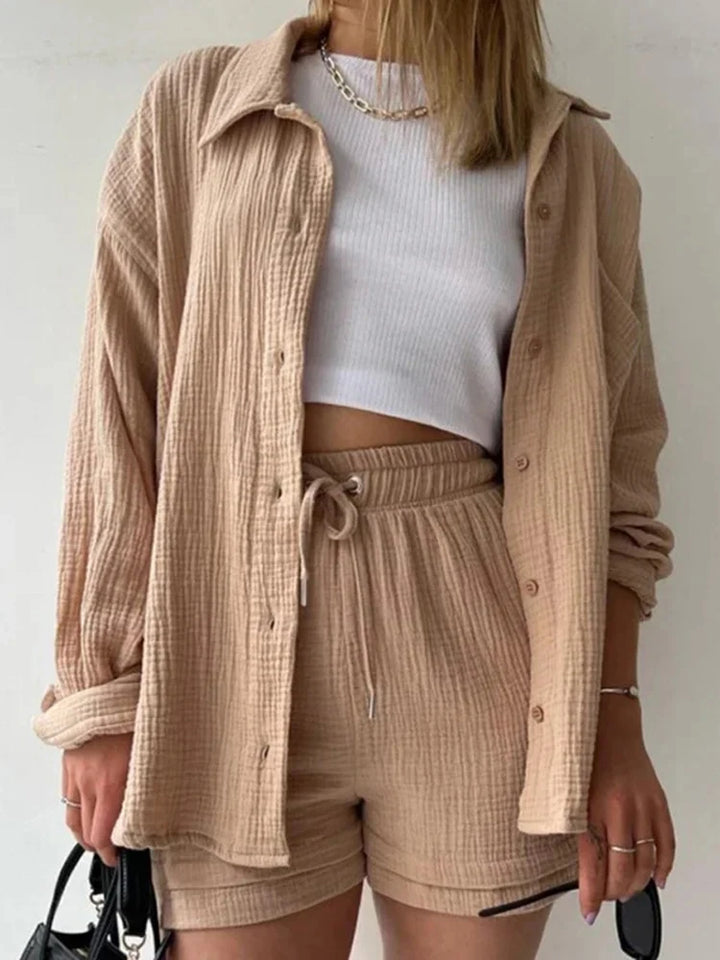 Women's Summer Muslin Two-Piece Suit – Casual Short Set Beach Outfit