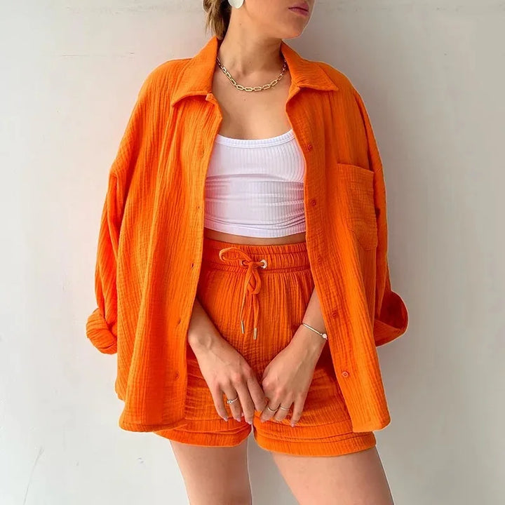Women's Summer Muslin Two-Piece Suit – Casual Short Set Beach Outfit