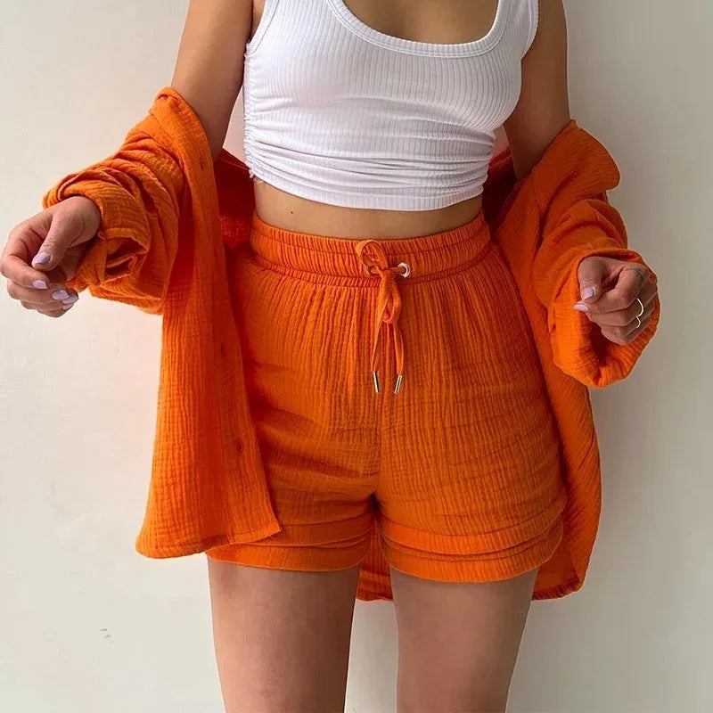 Women's Summer Muslin Two-Piece Suit – Casual Short Set Beach Outfit