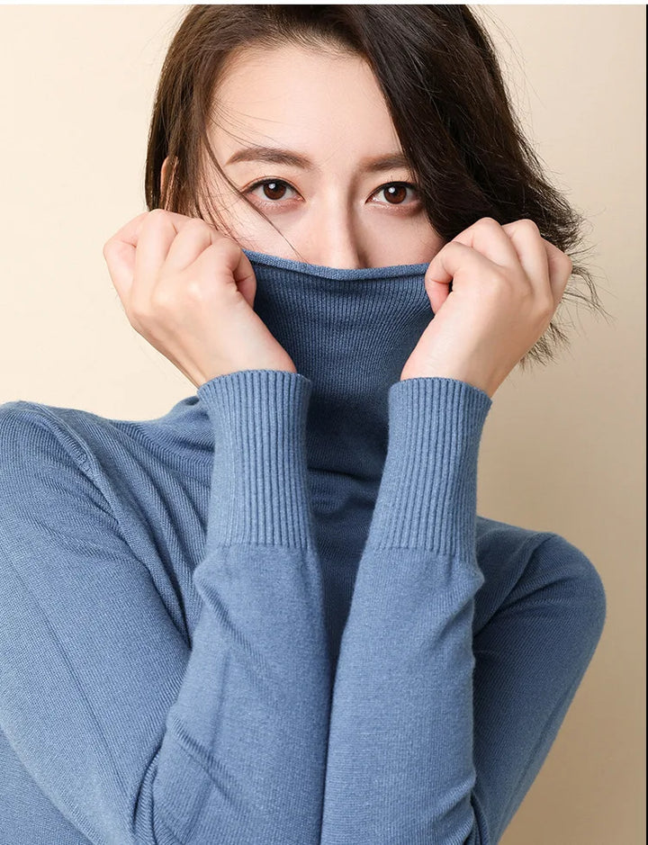 Women's Turtleneck Sweater – Warm Winter Slim Fit Korean Stretch Cashmere Pullover