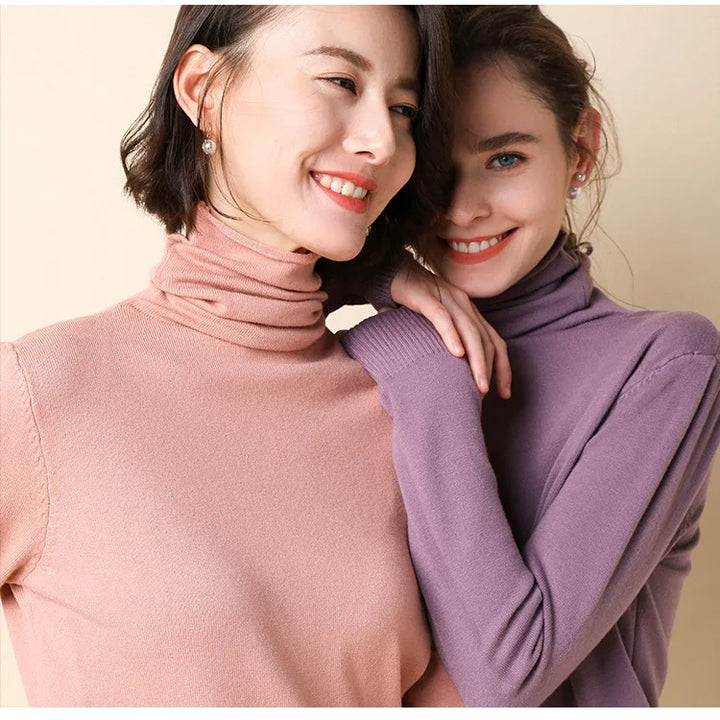 Women's Turtleneck Sweater – Warm Winter Slim Fit Korean Stretch Cashmere Pullover
