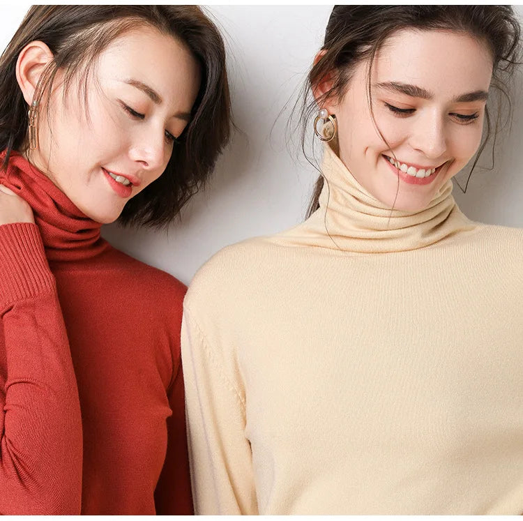 Women's Turtleneck Sweater – Warm Winter Slim Fit Korean Stretch Cashmere Pullover