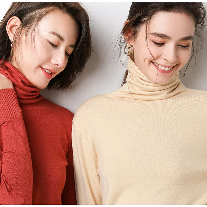 Women's Turtleneck Sweater – Warm Winter Slim Fit Korean Stretch Cashmere Pullover