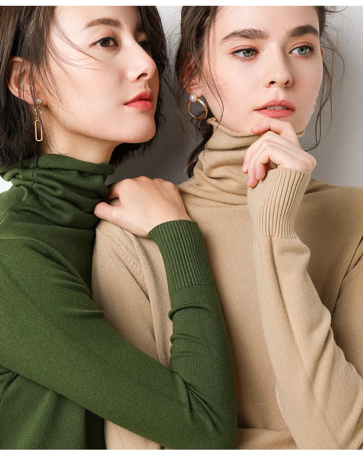 Women's Turtleneck Sweater – Warm Winter Slim Fit Korean Stretch Cashmere Pullover