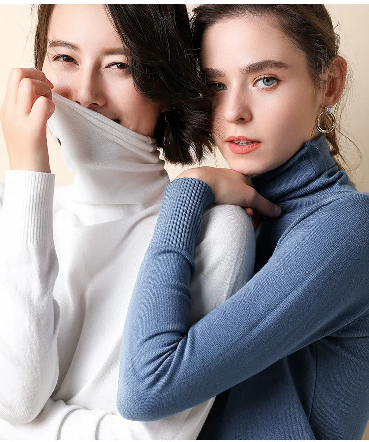Women's Turtleneck Sweater – Warm Winter Slim Fit Korean Stretch Cashmere Pullover