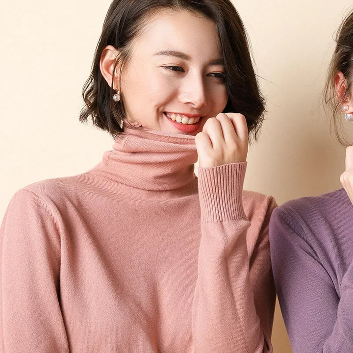 Women's Turtleneck Sweater – Warm Winter Slim Fit Korean Stretch Cashmere Pullover