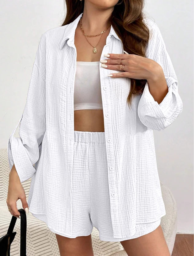 Women's Summer Two-Piece Linen Shorts Set  Casual Loose Fit
