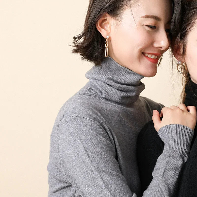 Women's Turtleneck Sweater – Warm Winter Slim Fit Korean Stretch Cashmere Pullover