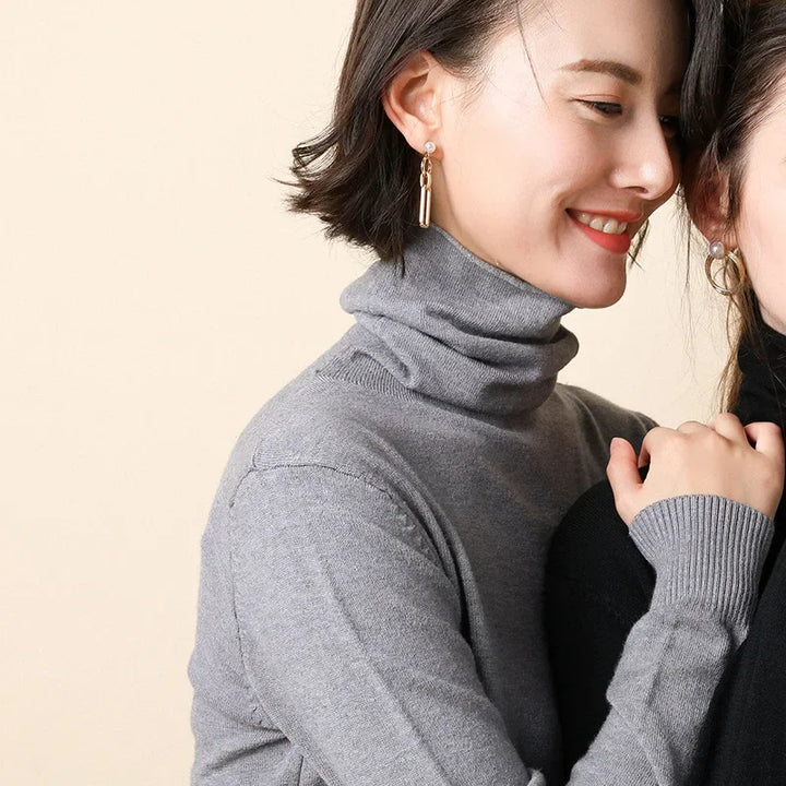 Women's Turtleneck Sweater – Warm Winter Slim Fit Korean Stretch Cashmere Pullover