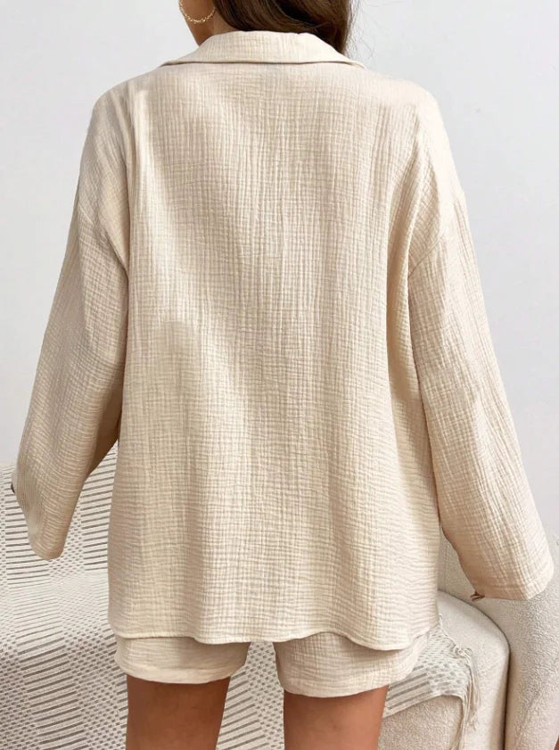 Women's Summer Two-Piece Linen Shorts Set  Casual Loose Fit