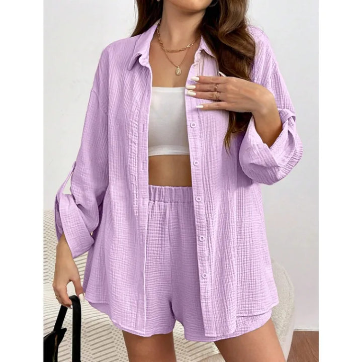 Women's Summer Two-Piece Linen Shorts Set  Casual Loose Fit