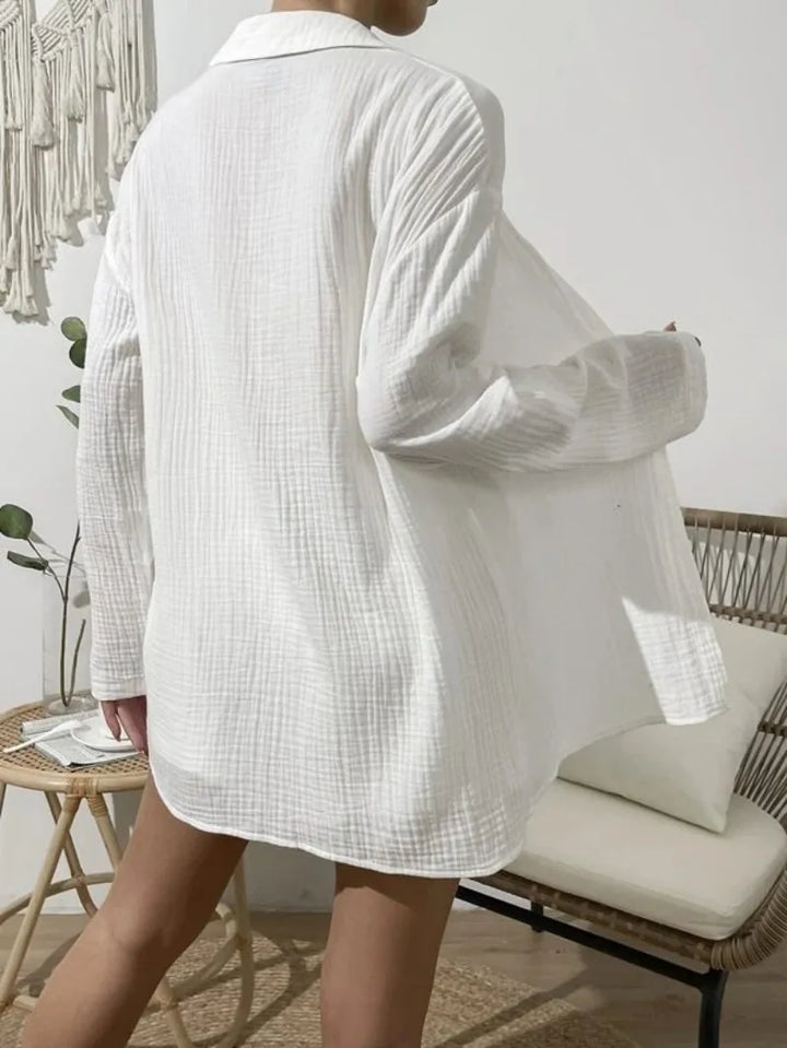 Women's Spring & Summer Two-Piece Set  Loose Long Sleeve Shirt & Casual Short