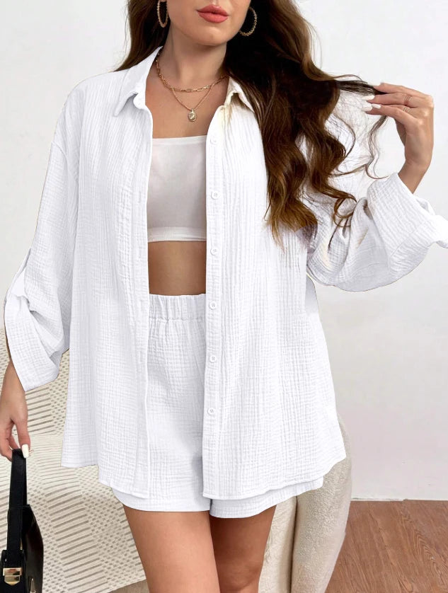 Women's Summer Two-Piece Linen Shorts Set  Casual Loose Fit