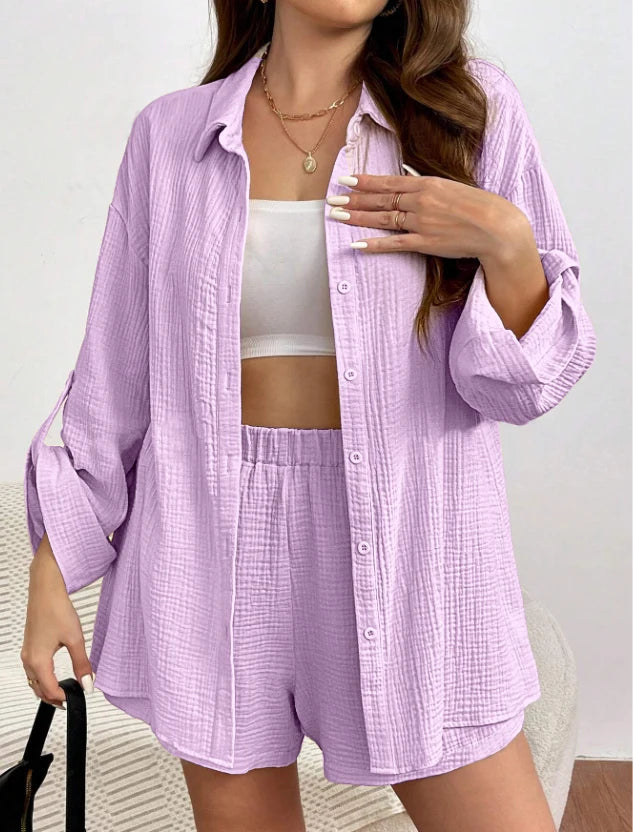 Women's Summer Two-Piece Linen Shorts Set  Casual Loose Fit