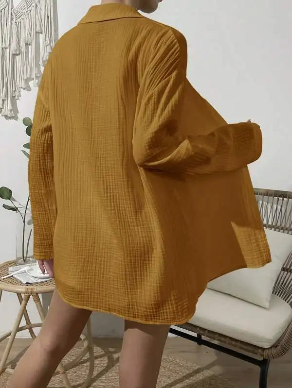 Women's Spring & Summer Two-Piece Set  Loose Long Sleeve Shirt & Casual Short