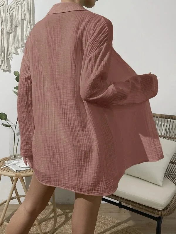 Women's Spring & Summer Two-Piece Set  Loose Long Sleeve Shirt & Casual Short