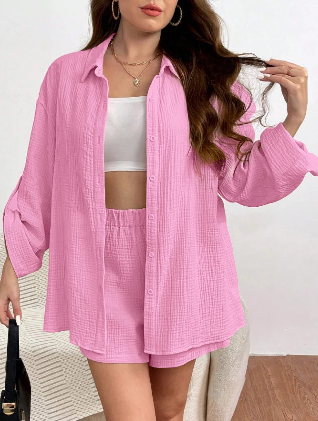 Women's Summer Two-Piece Linen Shorts Set  Casual Loose Fit