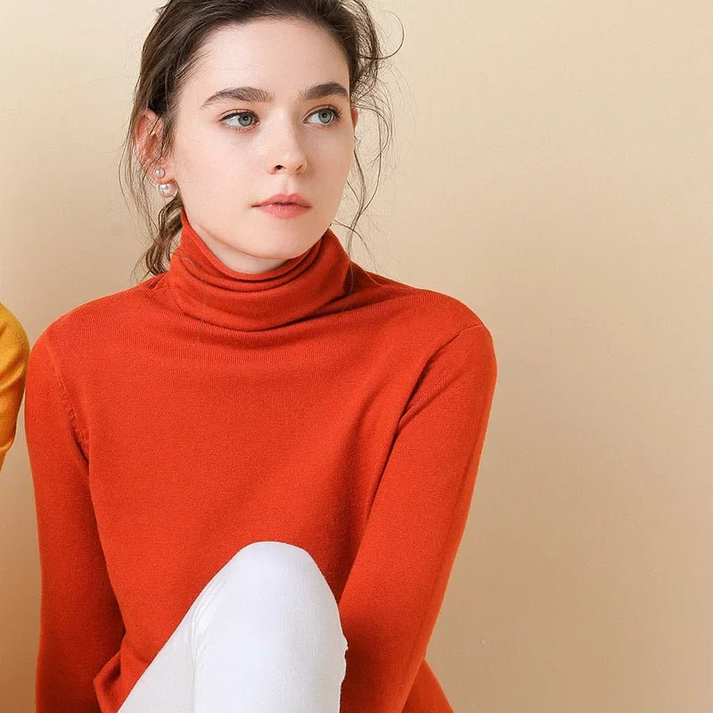 Women's Turtleneck Sweater – Warm Winter Slim Fit Korean Stretch Cashmere Pullover