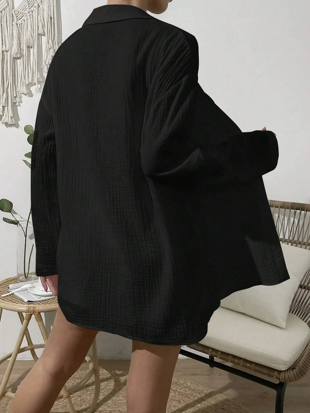 Women's Spring & Summer Two-Piece Set  Loose Long Sleeve Shirt & Casual Short