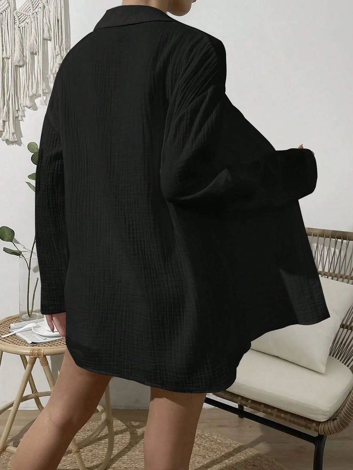 Women's Spring & Summer Two-Piece Set  Loose Long Sleeve Shirt & Casual Short