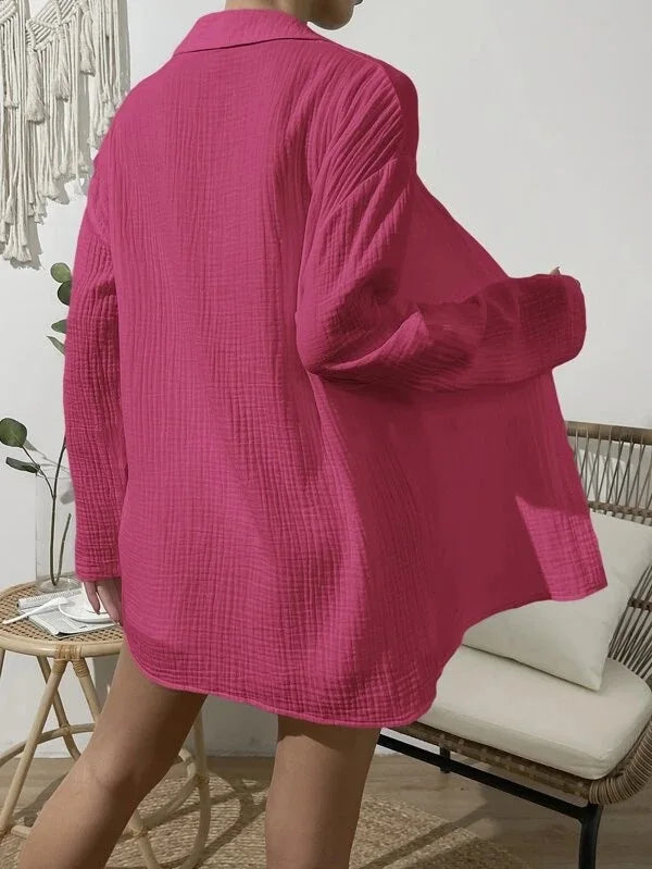 Women's Spring & Summer Two-Piece Set  Loose Long Sleeve Shirt & Casual Short