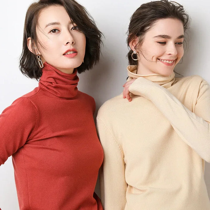 Women's Turtleneck Sweater – Warm Winter Slim Fit Korean Stretch Cashmere Pullover