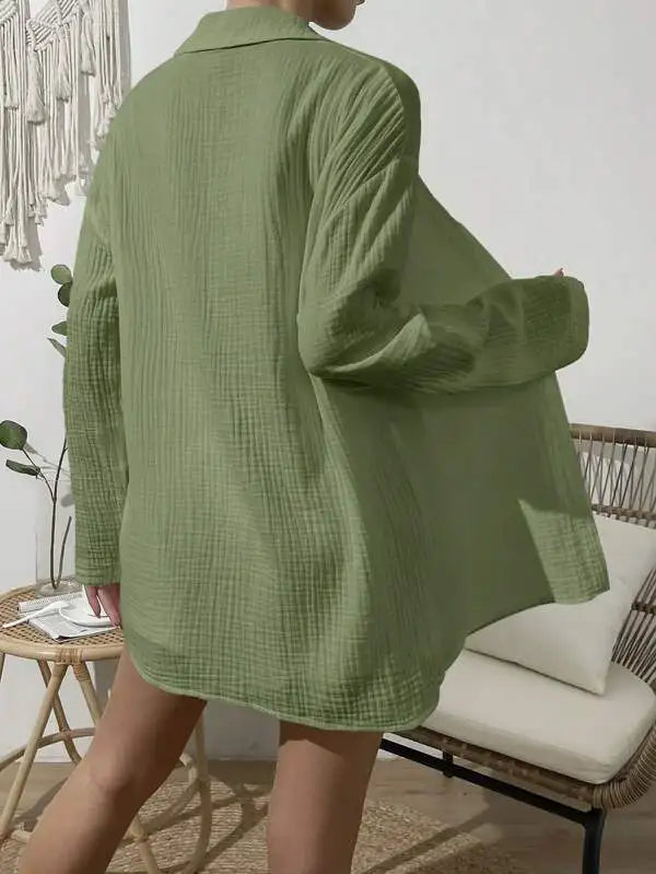 Women's Spring & Summer Two-Piece Set  Loose Long Sleeve Shirt & Casual Short