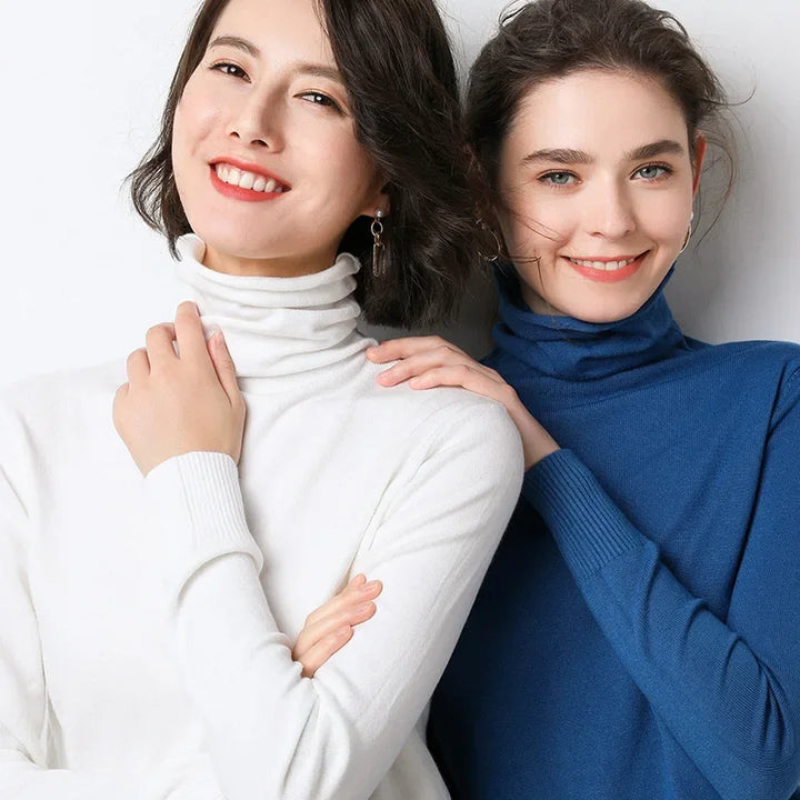 Women's Turtleneck Sweater – Warm Winter Slim Fit Korean Stretch Cashmere Pullover
