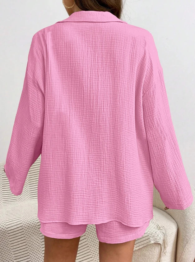 Women's Summer Two-Piece Linen Shorts Set  Casual Loose Fit