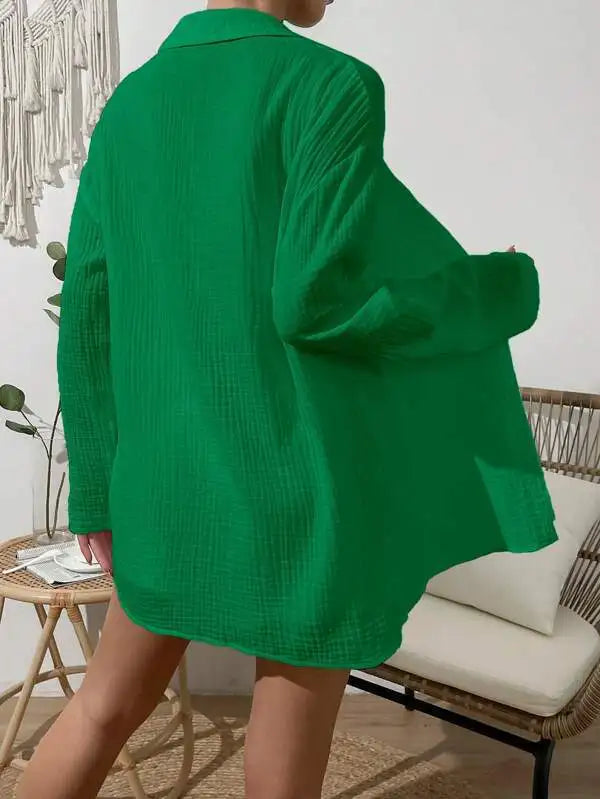 Women's Spring & Summer Two-Piece Set  Loose Long Sleeve Shirt & Casual Short