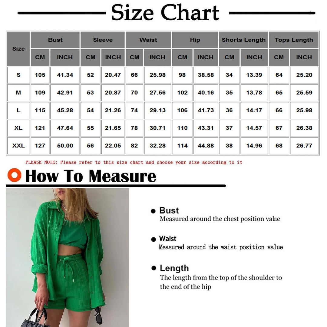 Women's Summer Linen Two-Piece Set – High-Waist Shorts & Long-Sleeve Shirt Outfit