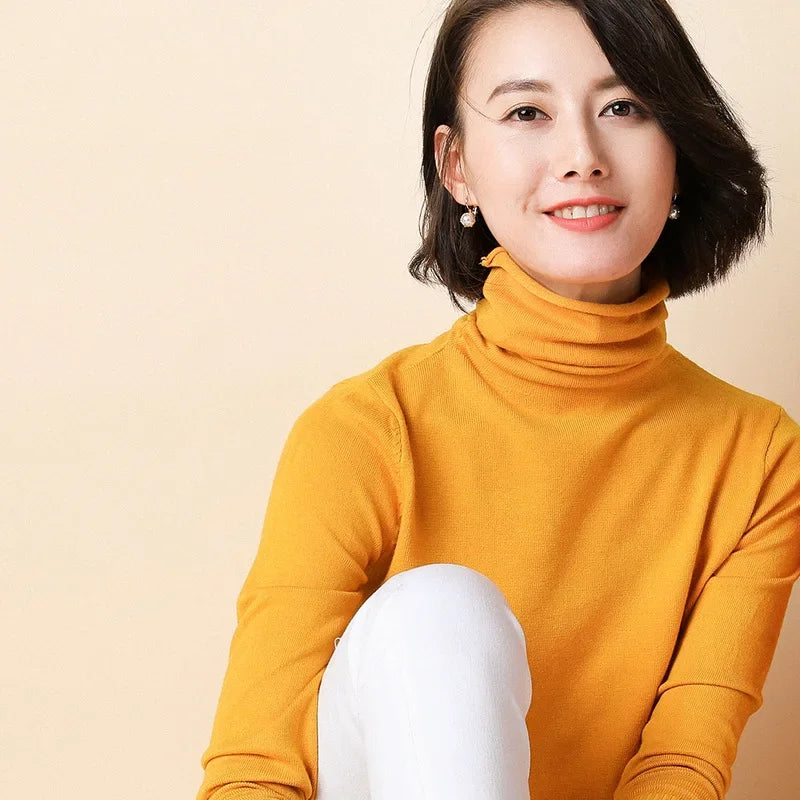 Women's Turtleneck Sweater – Warm Winter Slim Fit Korean Stretch Cashmere Pullover