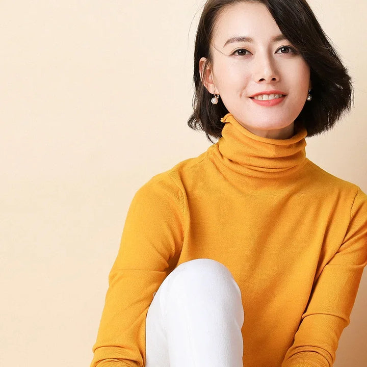 Women's Turtleneck Sweater – Warm Winter Slim Fit Korean Stretch Cashmere Pullover
