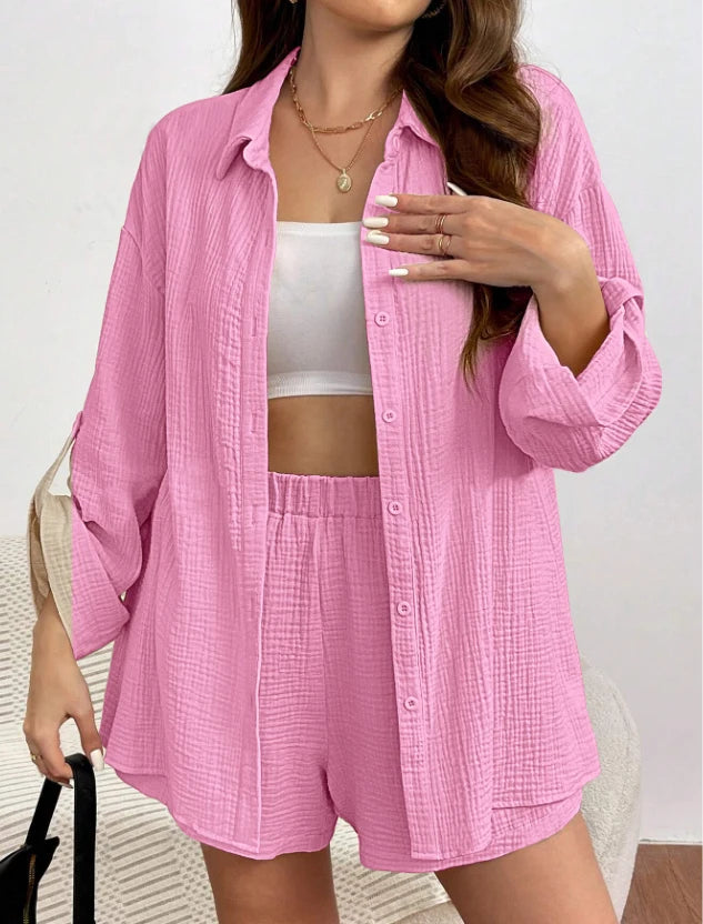 Women's Summer Two-Piece Linen Shorts Set  Casual Loose Fit