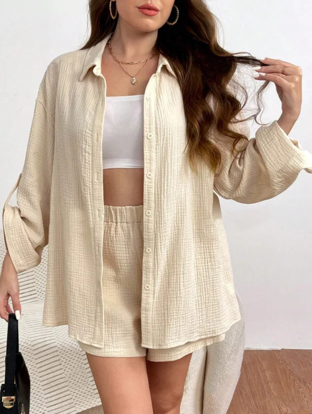 Women's Summer Two-Piece Linen Shorts Set  Casual Loose Fit