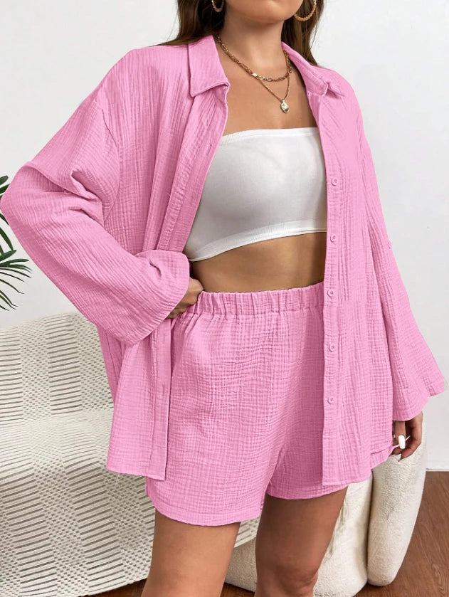 Women's Summer Two-Piece Linen Shorts Set  Casual Loose Fit