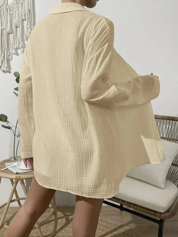 Women's Spring & Summer Two-Piece Set  Loose Long Sleeve Shirt & Casual Short