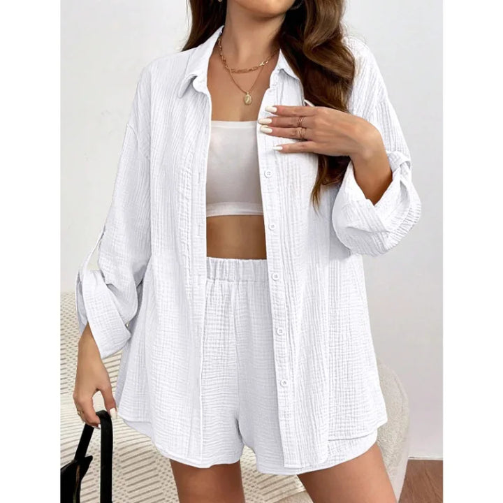Women's Summer Two-Piece Linen Shorts Set  Casual Loose Fit