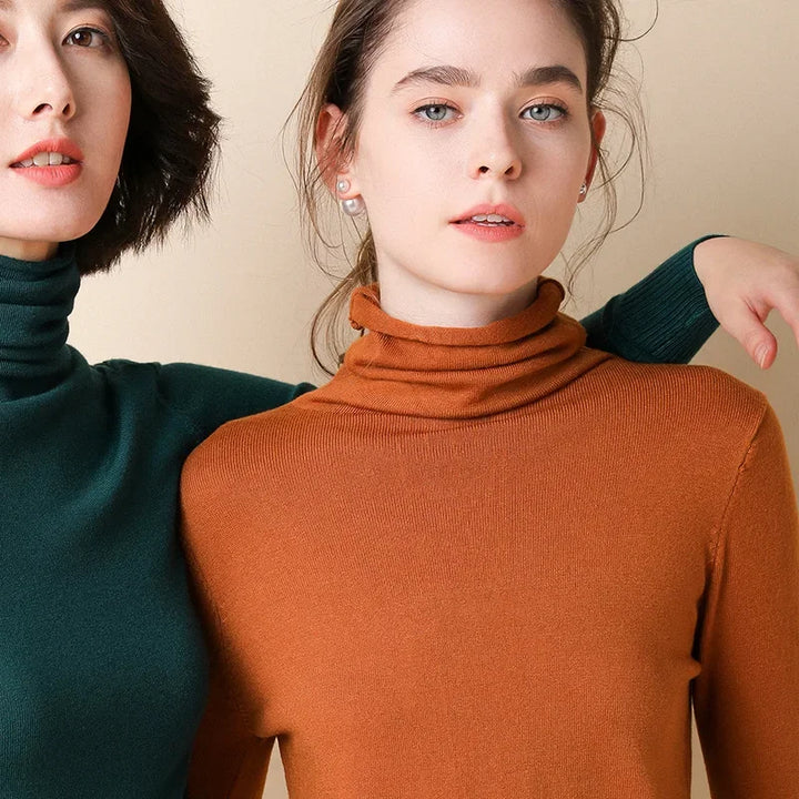 Women's Turtleneck Sweater – Warm Winter Slim Fit Korean Stretch Cashmere Pullover